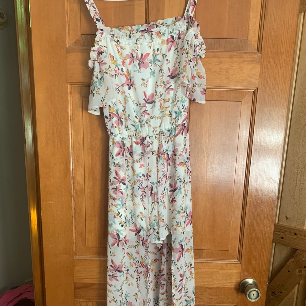 White floral dress with shorts under